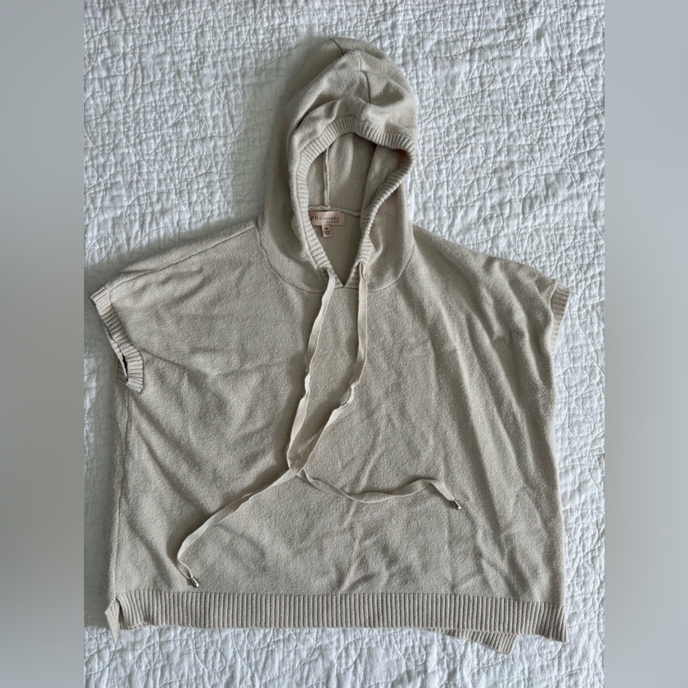 Philosophy Cozy Hooded Short-Sleeve Knit Top — Cream XS​ - Picture 2 of 4